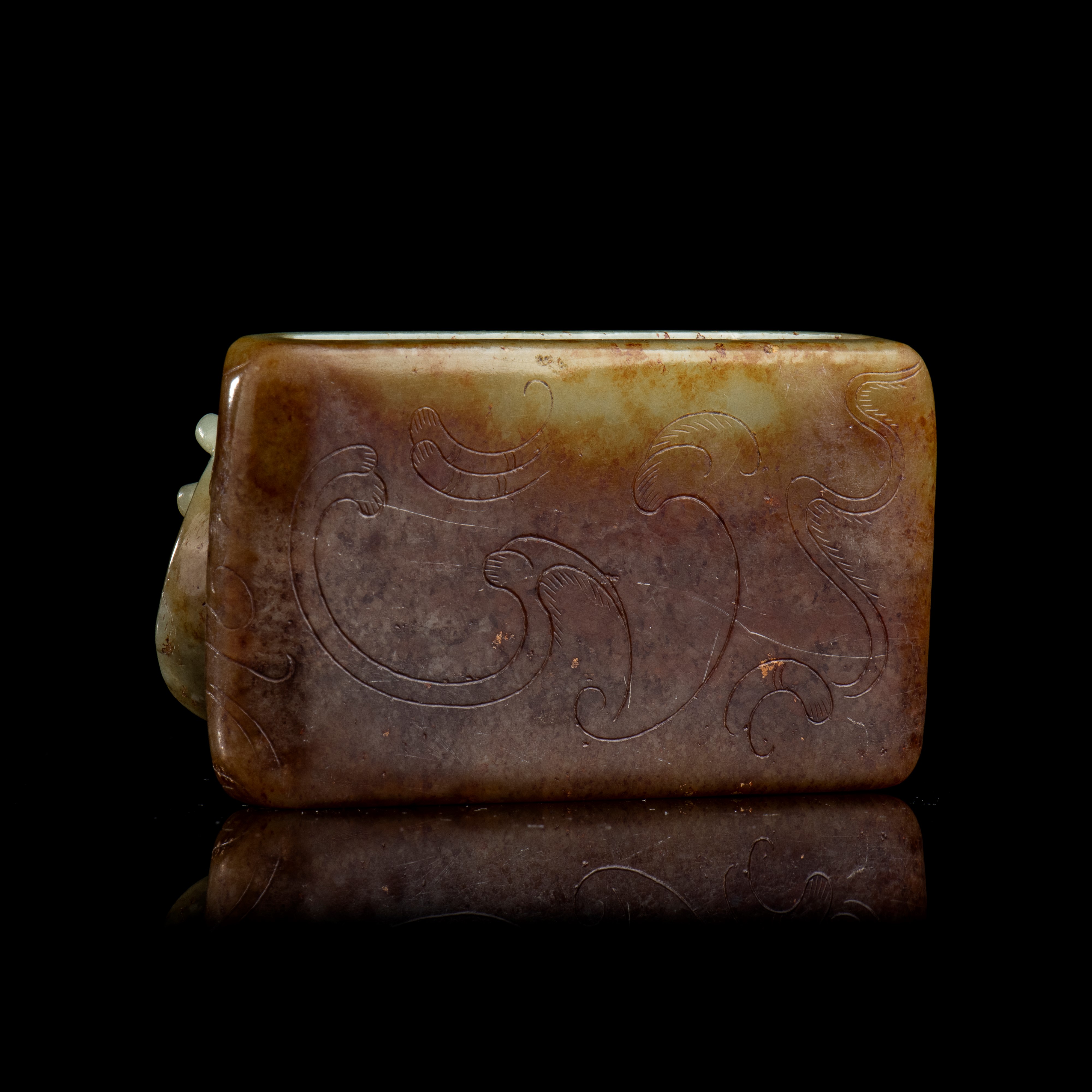 GRANDE FIBBIA IN GIADA VERDE E RUGGINE