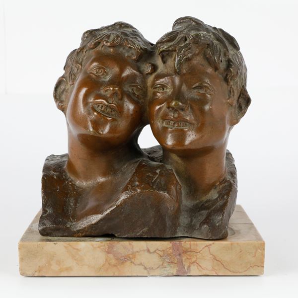 Pair of children, bronze sculpture