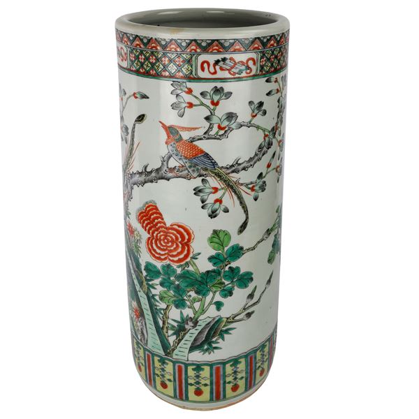 Cylinder vase, in polychrome porcelain