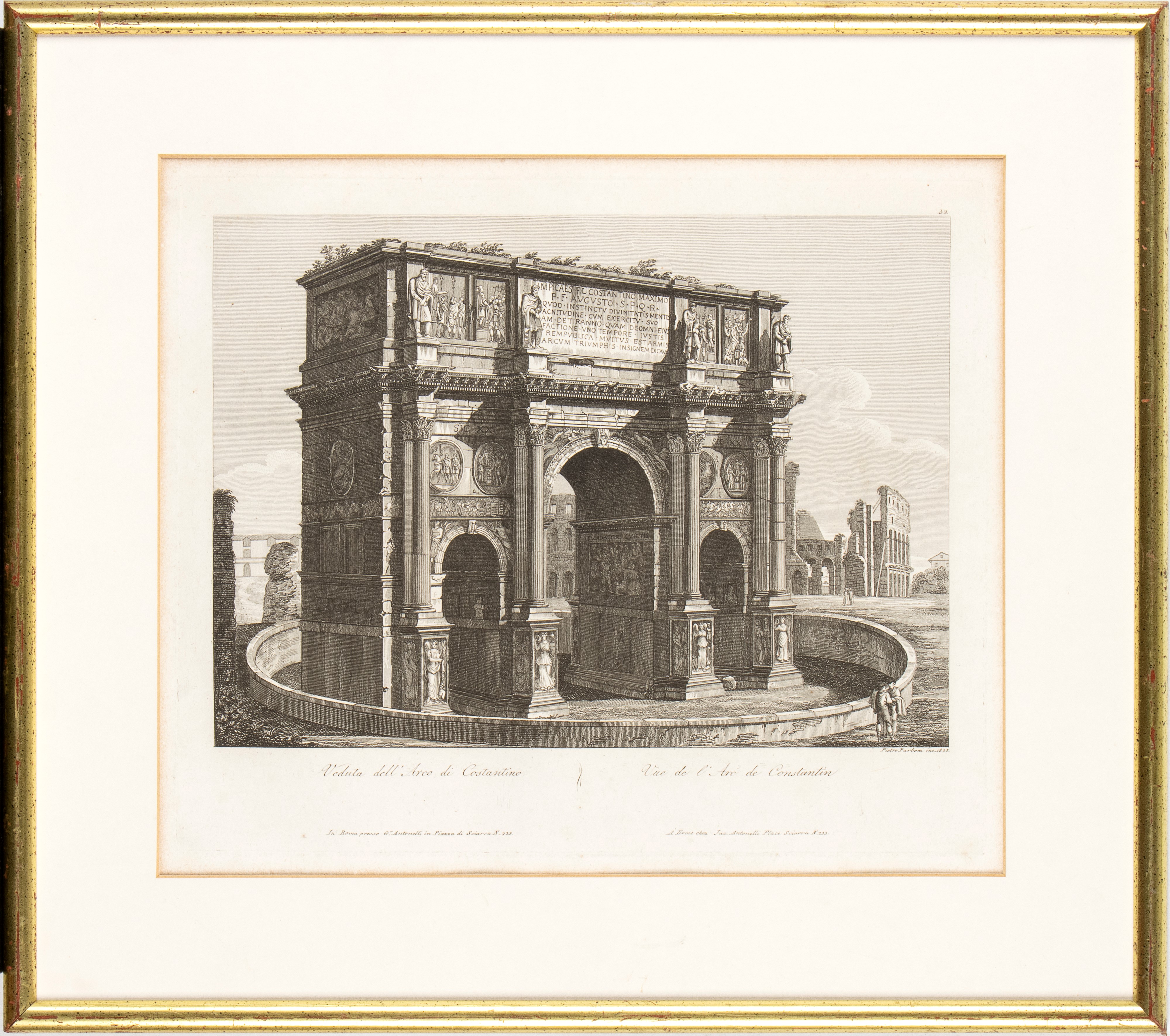 Lotto di 4 incisioni raffiguranti monumenti di Roma