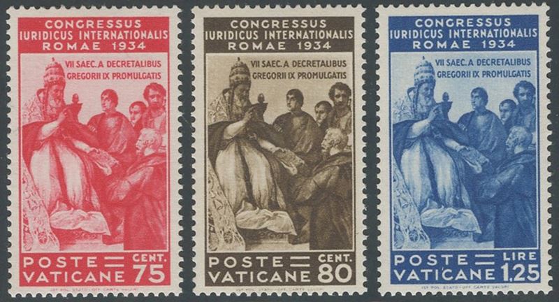 Certificato Sollami, Vaticano, 1935 — Congresso Giuridico n. 41/46, francobolli con gomma integra