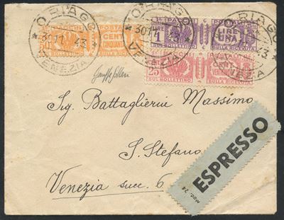 Certificato Sollami, Regno: busta postale da Oriago per Venezia con affrancatura per 1,75 Lire