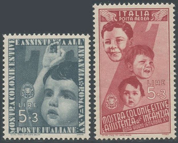 Francobolli, Colonie Estive n. 406/415 e P.A. n. A100/105 (1937) nuova con gomma integra, certifi...