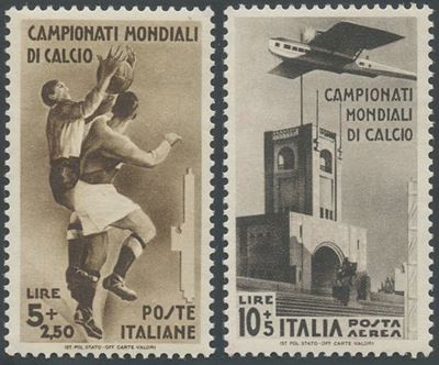 Collezione di francobolli, Serie Mondiali di Calcio (nn. 357/361) + P.A. (nn. A69/72), 1934
