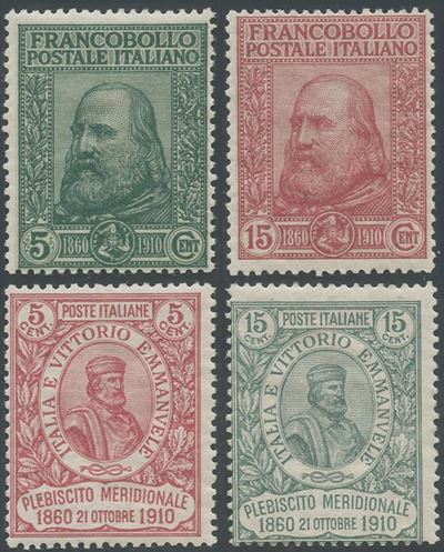 1910, Serie Garibaldi n. 87/90 con gomma integra e certificazione Carraro