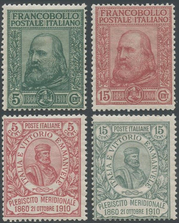 1910, Serie Garibaldi n. 87/90 con gomma integra e certificazione Carraro