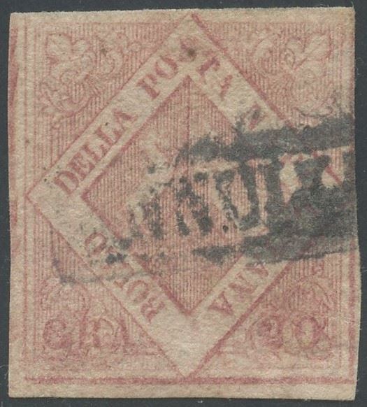 Chiavarello, 1858 Napoli – 20 gr. rosa brunastro (n. 12), certificato