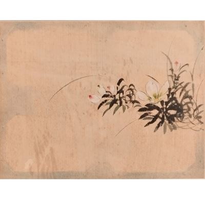Dipinto a Inchiostro e Colori su Seta con Composizione Floreale