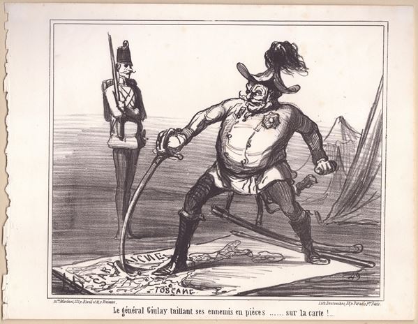 Honor&#233; Daumier : Le général Giulay taillant ses ennemis en pièces...  - Asta Opere su carta. Stampe, disegni, foto d'epoca - Bertolami Fine Art - Casa d'Aste