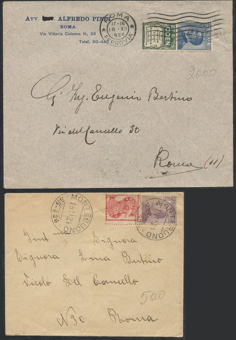 Francobolli commemorativi (1924), Regno d’Italia – due oggetti postali affrancati