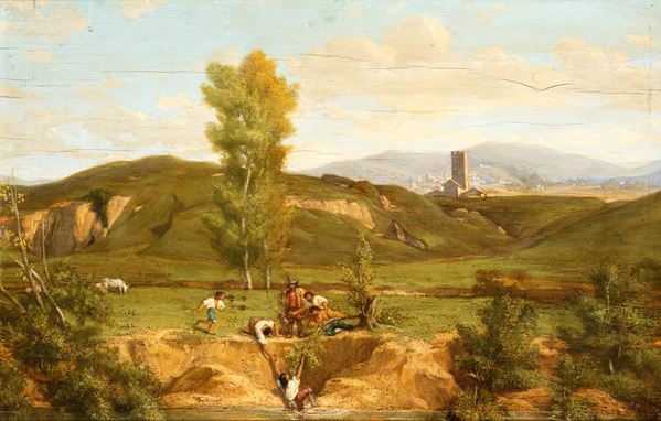 Artista attivo a Roma, XVIII - XIX secolo - Rescue scene in the Roman countryside