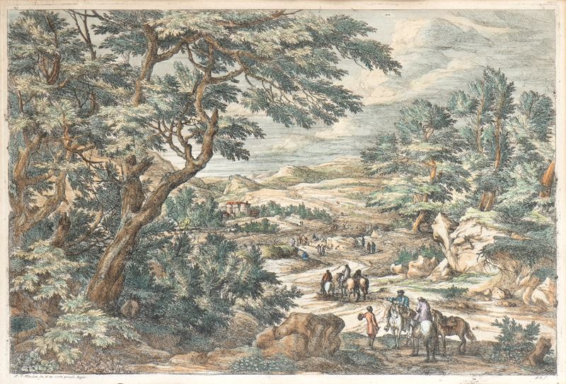 Adriaen Fransz Boudewijns, Adam François Van Der Meulen - Paesaggio con Alberi e Cespugli e Caval...