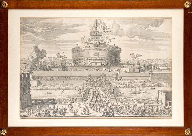 Giovanni Battista Falda - Veduta del Castello, e Ponte Sant'angelo, Abbellito, Et Adornato con le...