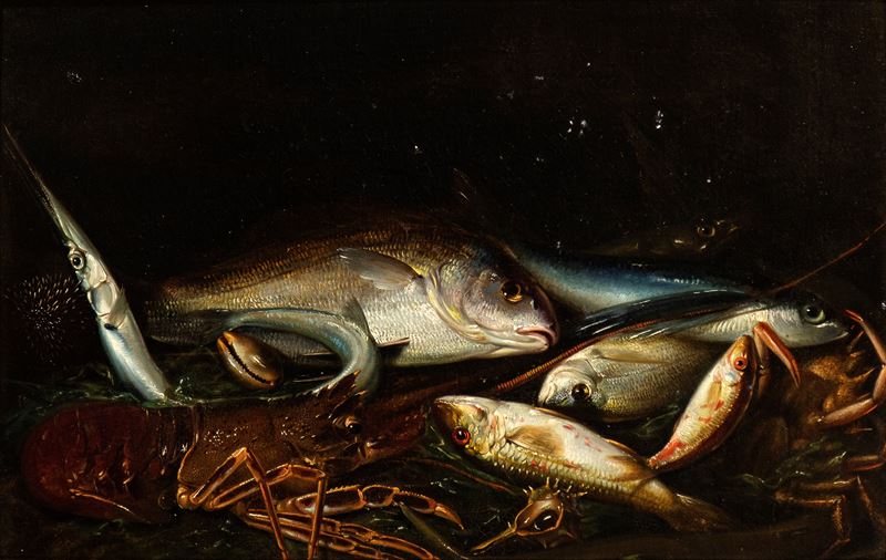 Artista Napoletano, Seconda Metà XVII Secolo - Natura Morta di Pesci e Crostacei