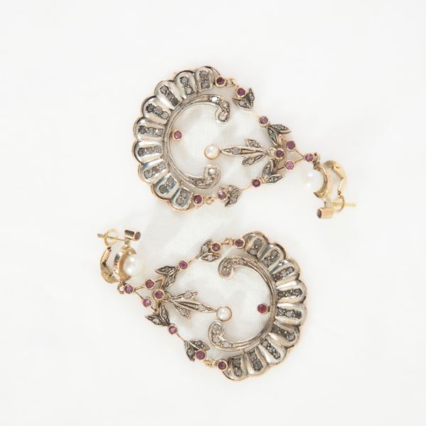 Gold-silver pendant earrings