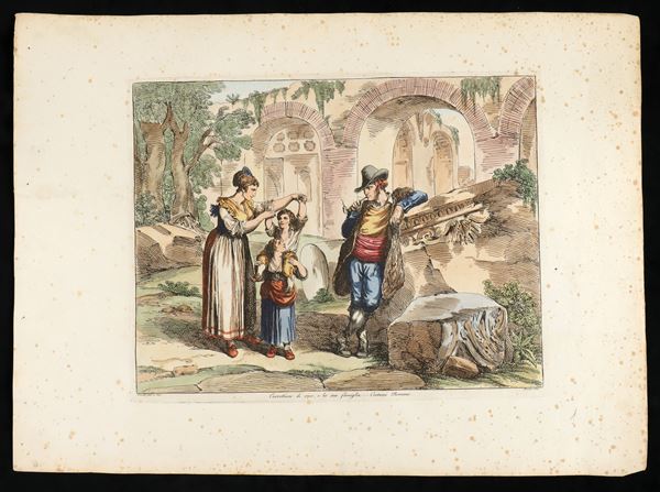 Bartolomeo Pinelli : Wine carter and his family – Roman costumes  (1821)  - Auction Old Master and Modern Prints, Matrices, Maps, Photography - Bertolami Fine Art - Casa d'Aste