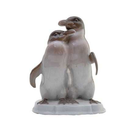 Coppia di Pinguini, Gruppo in Porcellana Policroma