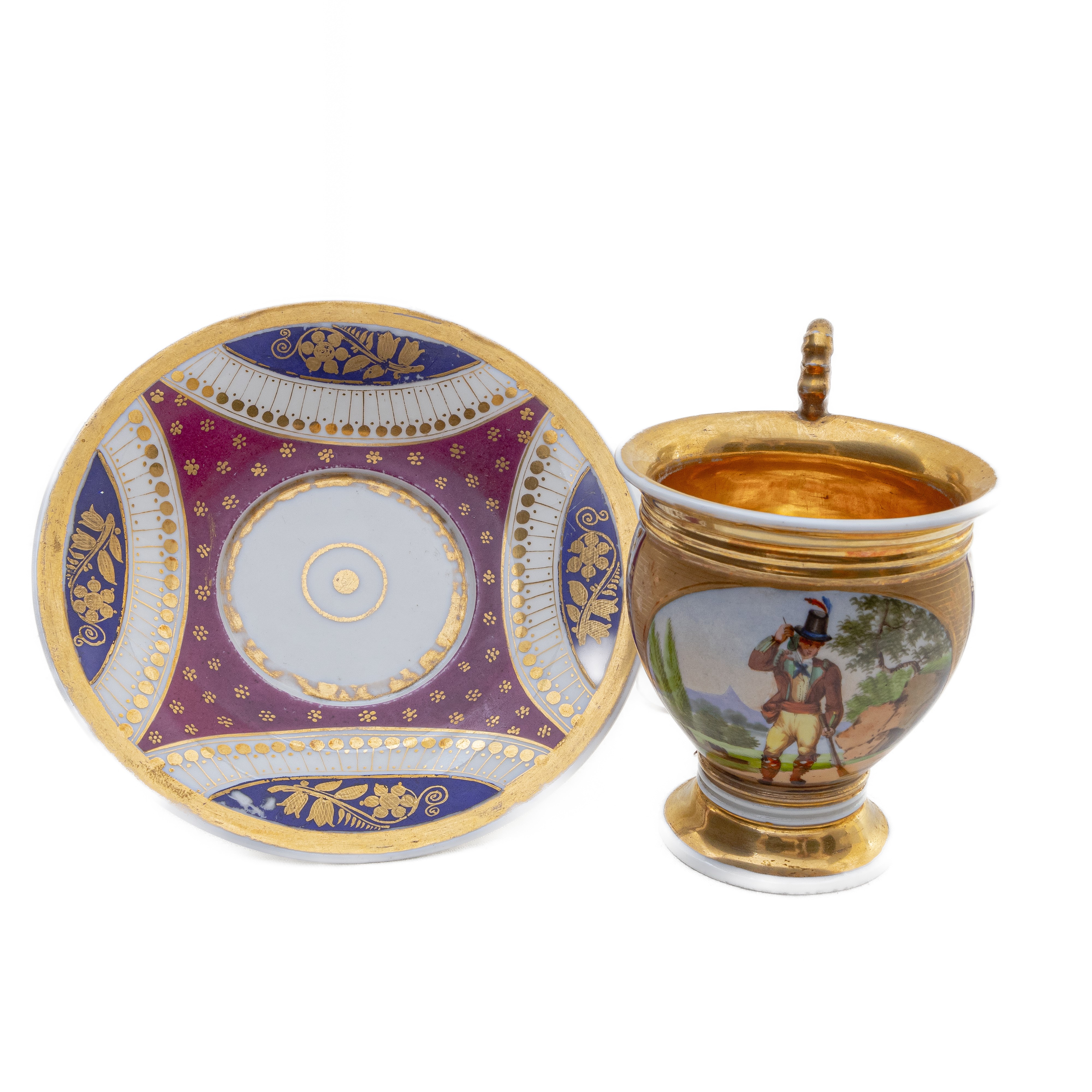 Tazza con Piatto in Porcellana Policroma,