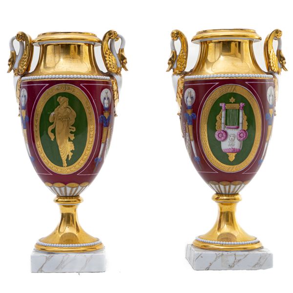 Pair of polychrome porcelain vases,