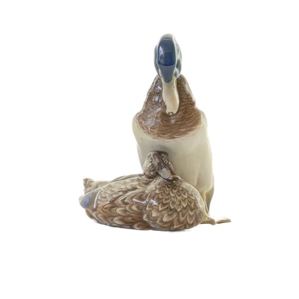 Ducks, polychrome porcelain group,