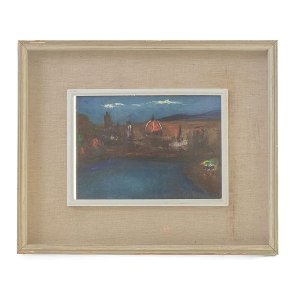 ALDO NAVA : Veduta di Firenze   (1961)  - dipinto ad olio cartone - Asta Smart Auction: arredi, dipinti, sculture, argenti e altro a prezzi vantaggiosi - Bertolami Fine Art - Casa d'Aste