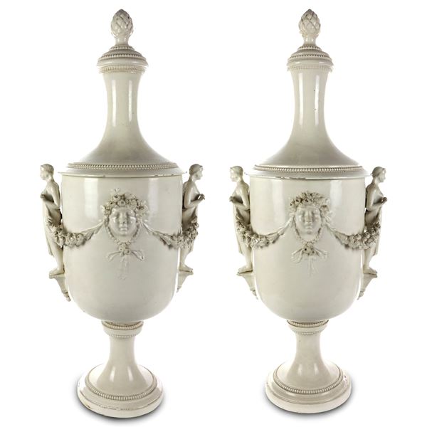 Pair of white glazed ceramic vases