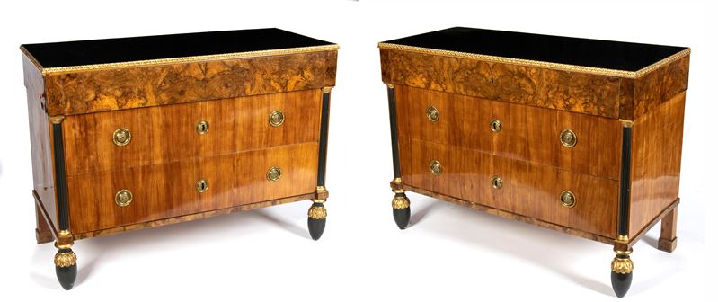 Coppia di Cassettoni in Noce e Radica di Noce Impero Toscano