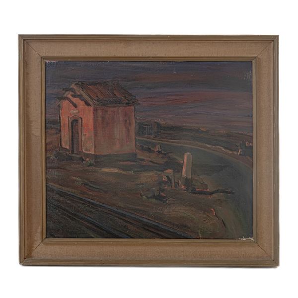 ANTONIO AMORE : Casello della  circumetnea  - dipinto ad olio su tela - Asta Smart Auction: arredi, dipinti, sculture, argenti e altro a prezzi vantaggiosi - Bertolami Fine Art - Casa d'Aste