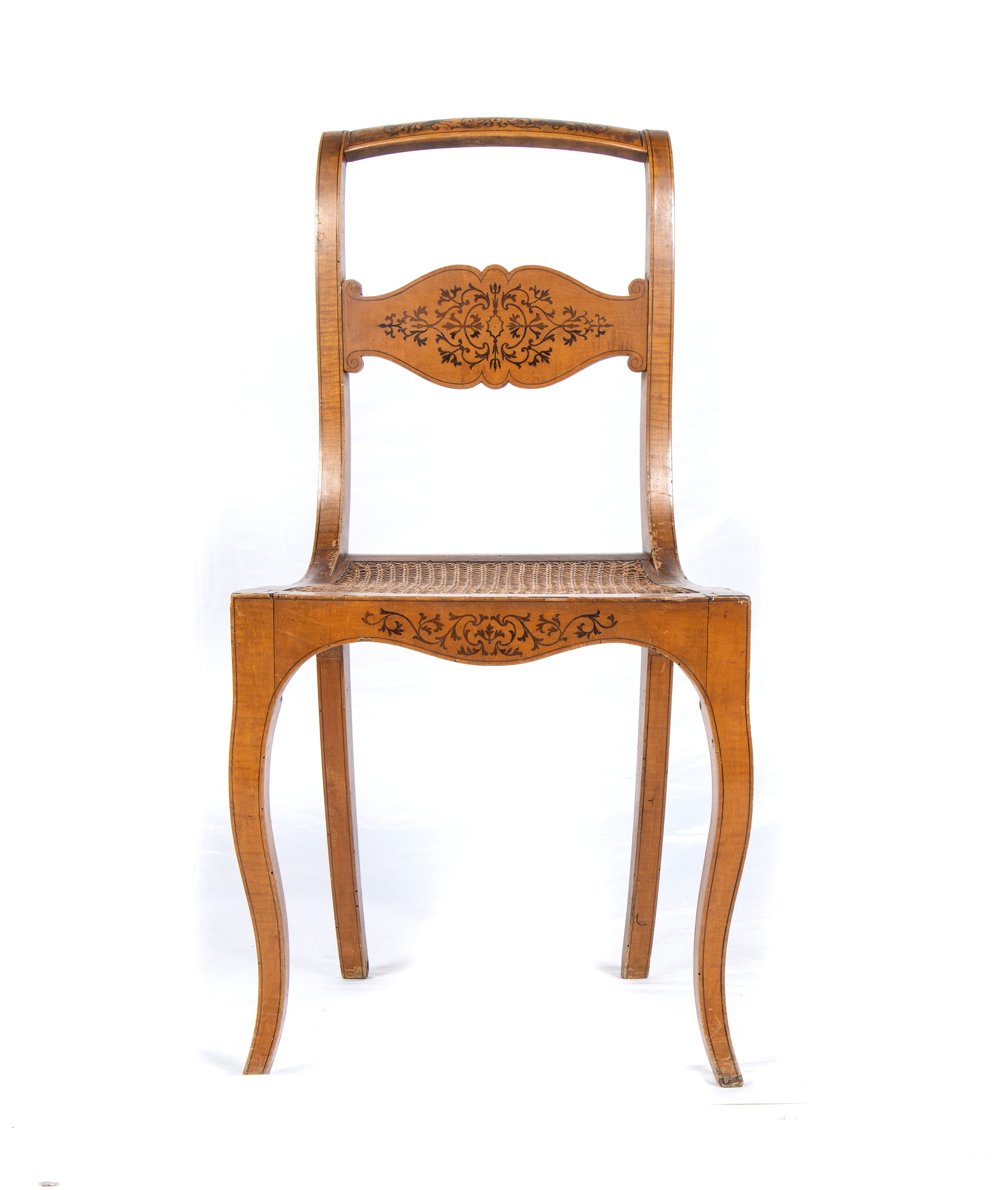 Set Sedie Italiane in Legno di Acero Intarsiate, Carlo X