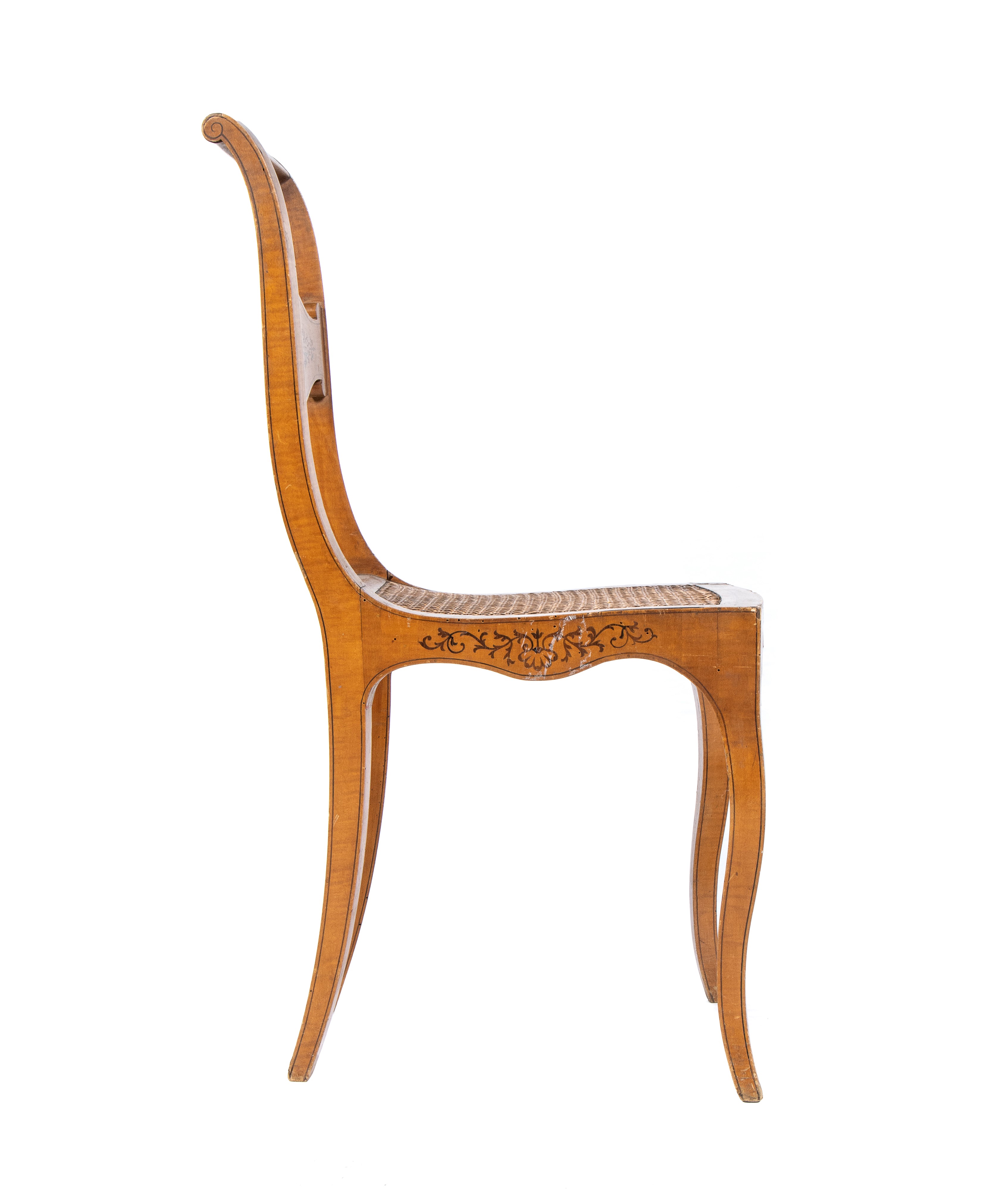 Set Sedie Italiane in Legno di Acero Intarsiate, Carlo X