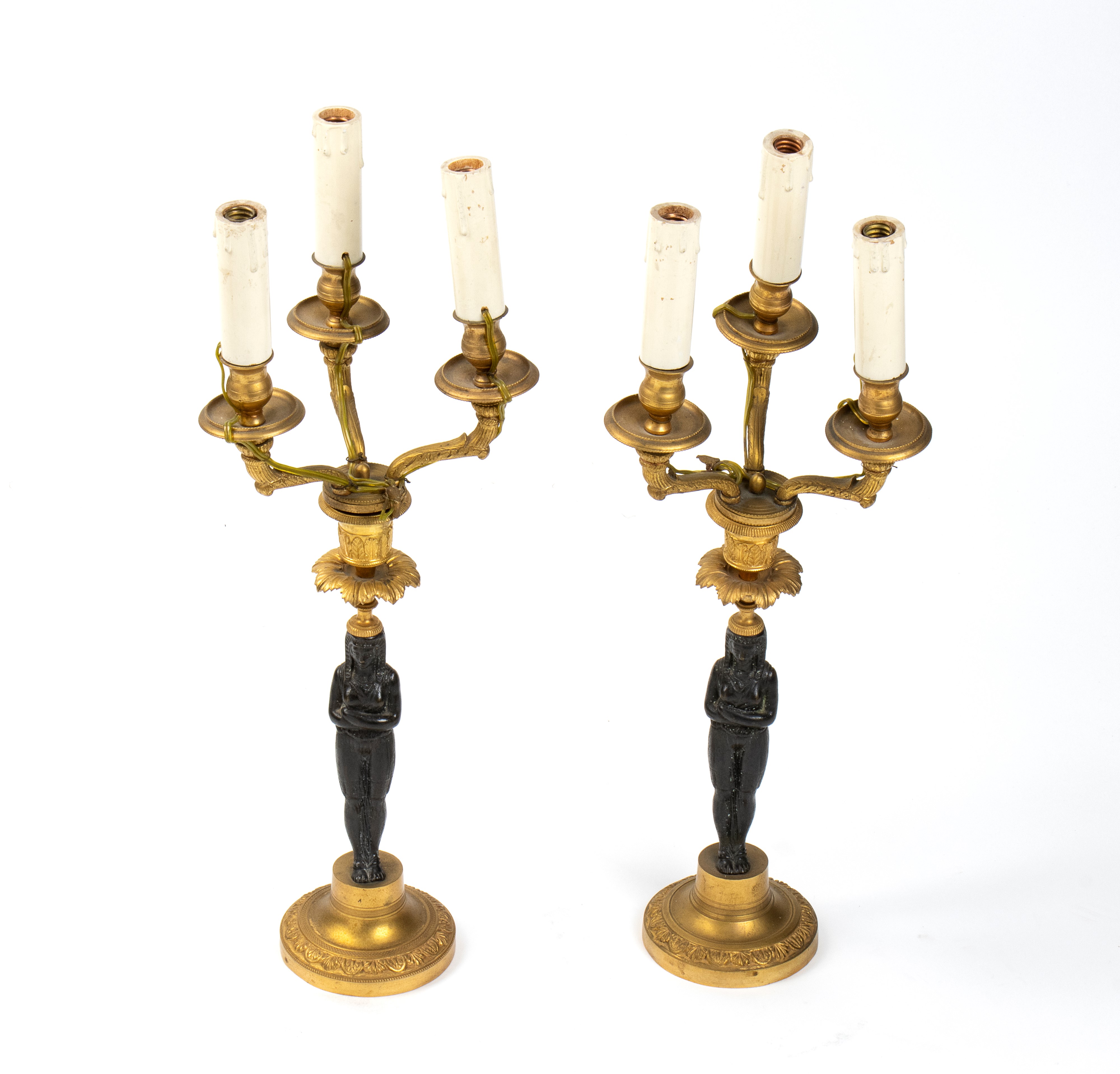 Coppia di Lampade Francesi in Bronzo Retour D’egypte
