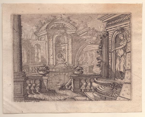 Francesco Vaccaro - Capriccio architettonico con fontana