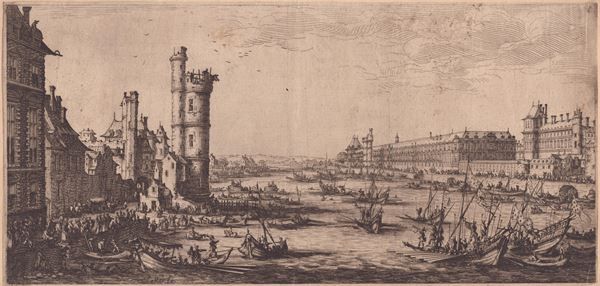 Jacques Callot - View of Paris, with Seine and Louvre
