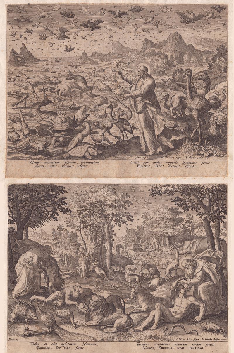 Jan (johannes) Sadeler - Genesis: Creazione di Uccelli e Pesci | Creazione di Adamo ed Eva