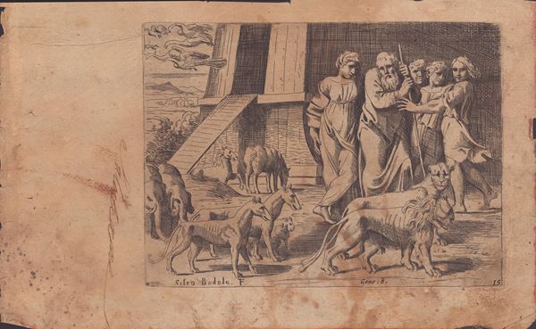 Sisto Badalocchio - Noah with his family and animals leave the Ark