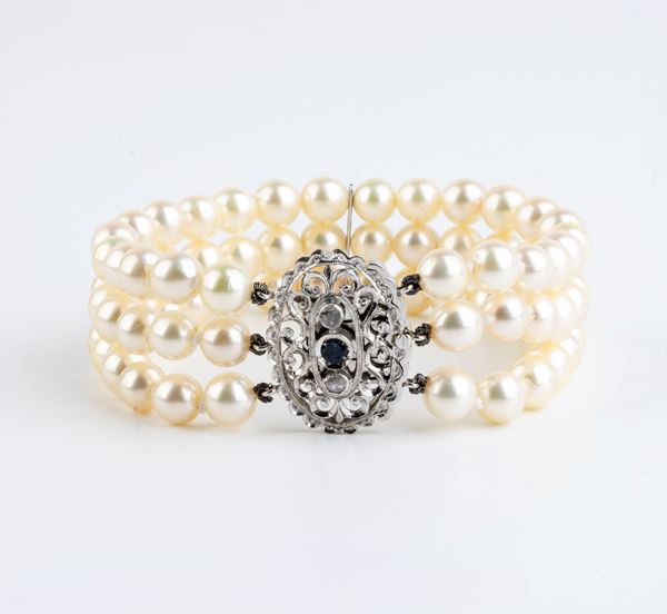Pearl sapphire diamond gold bracelet 