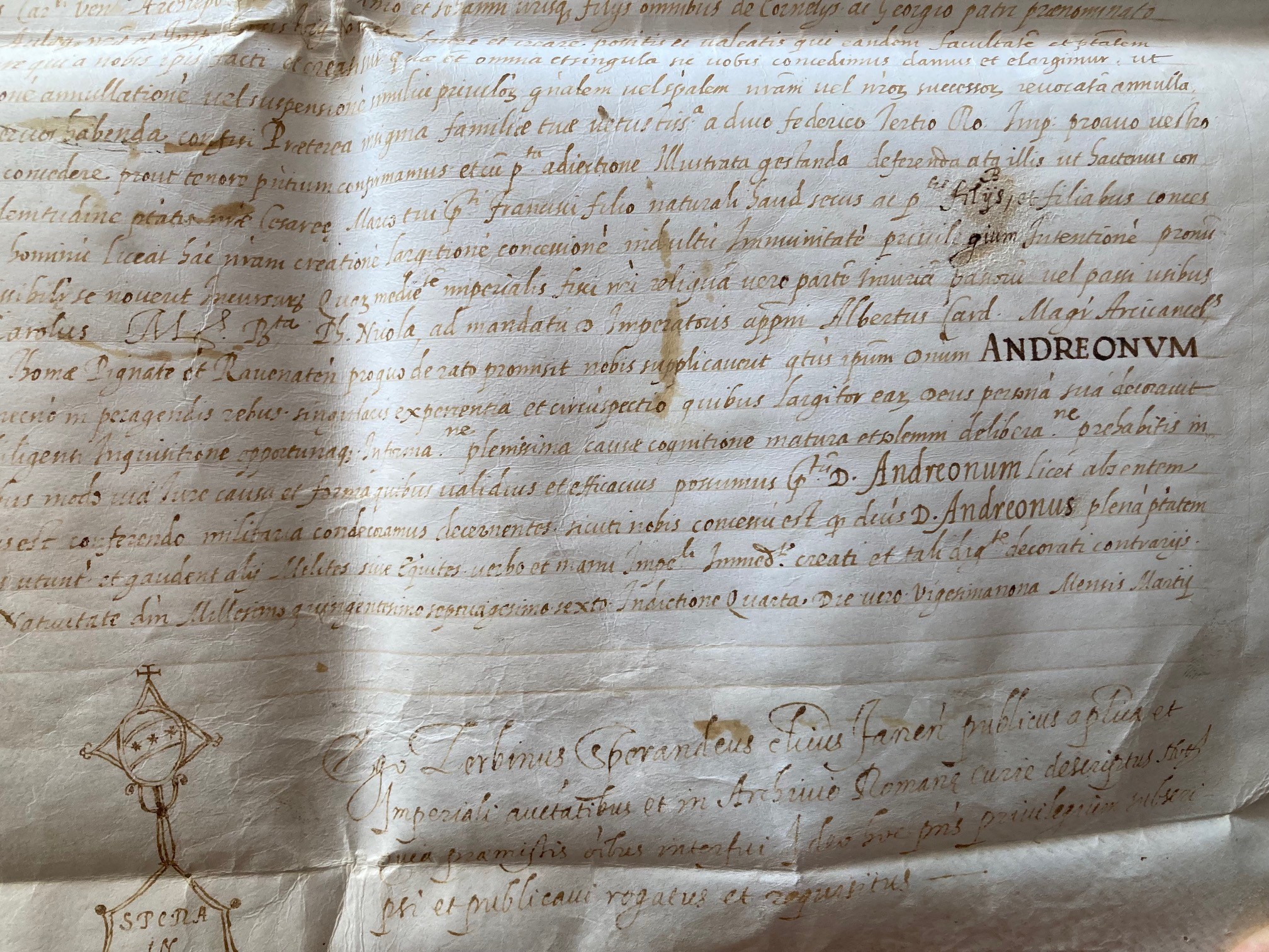 Carlo V. Privilegio a Favore di Gasparo Pignatta, Documento su Pergamena in Latino. Roma, 29 Marz...