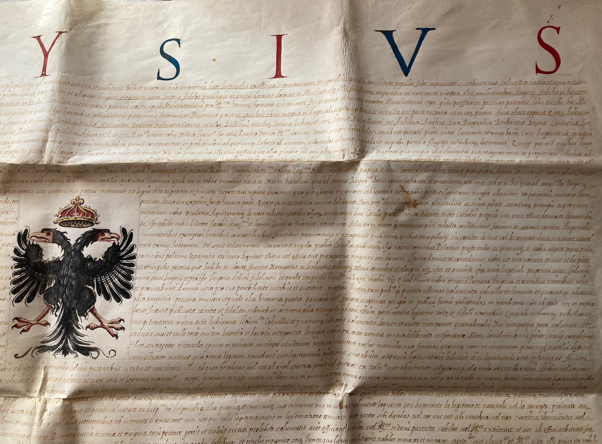 Carlo V. Privilegio a Favore di Gasparo Pignatta, Documento su Pergamena in Latino. Roma, 29 Marz...