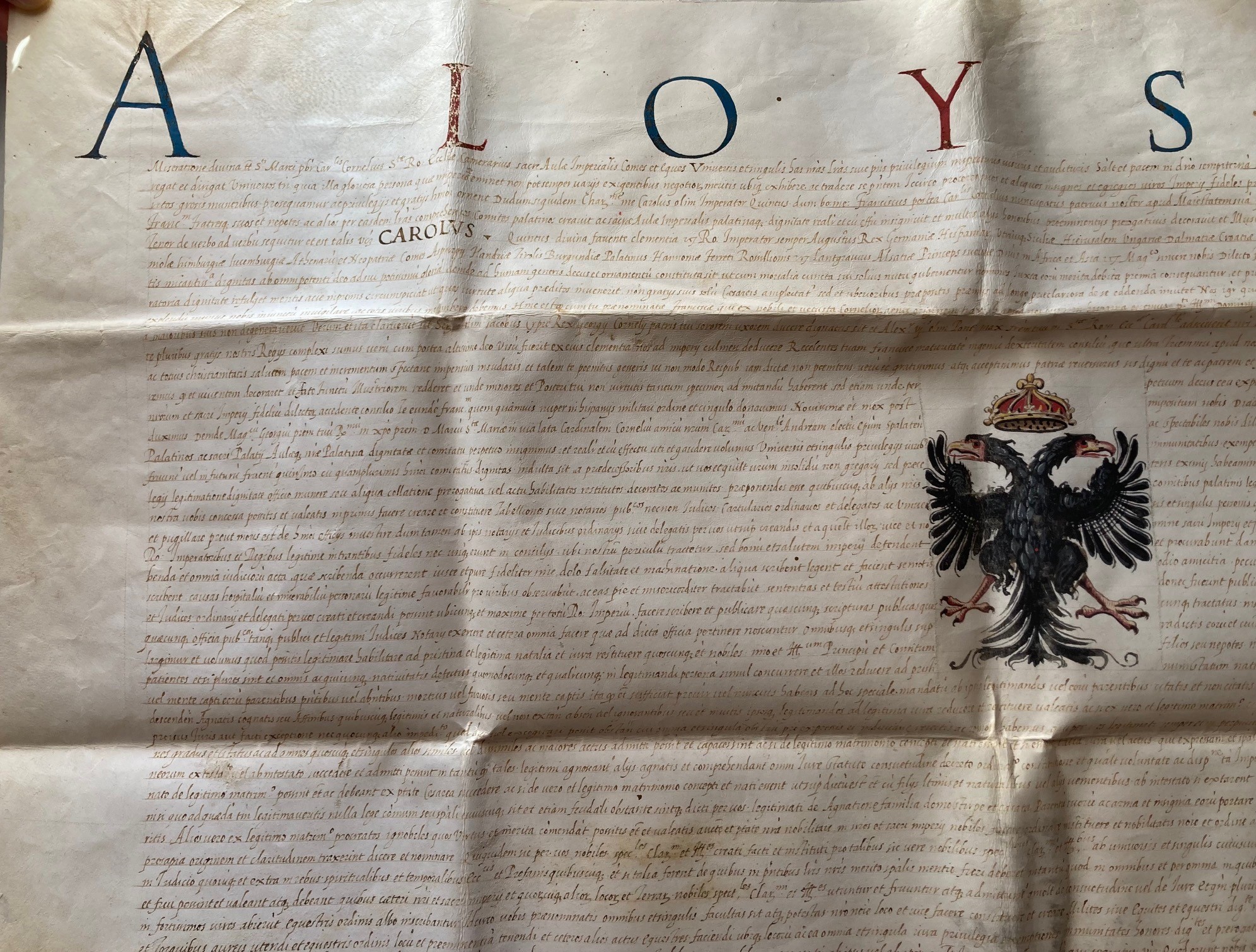 Carlo V. Privilegio a Favore di Gasparo Pignatta, Documento su Pergamena in Latino. Roma, 29 Marz...