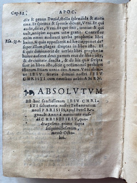 Pauli Apostoli Epistolae. Epistolae Catholicae. Apocalypsis Beati Ioannis. Paris, Pierre Regnault...