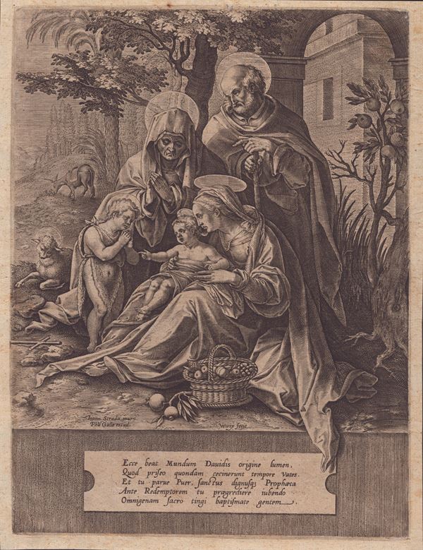 Hieronymus Wierix - La Sacra Famiglia con Santa Elisabetta e San Giovannino