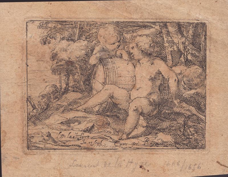 Laurent De la Hyre - Tre Putti con una Botte di Vino
