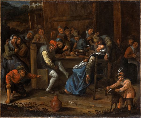 Artista fiammingo, XVIII secolo - Peasant banquet