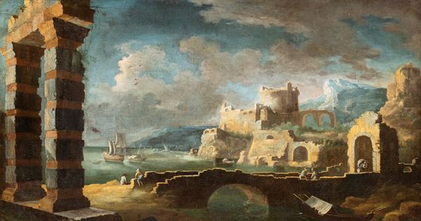 Leonardo Coccorante - Capriccio with harbour and ruins