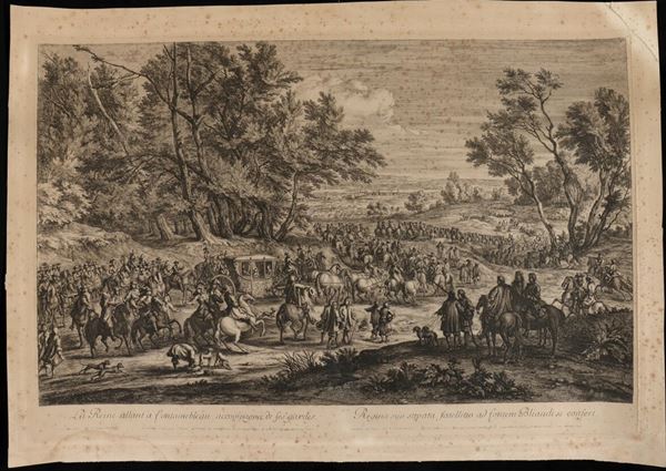 Adriaen Fransz Boudewijns,Adam Fran&#231;ois van der Meulen - La Reine allant à Fontainebleau accompagnée de ses gardes