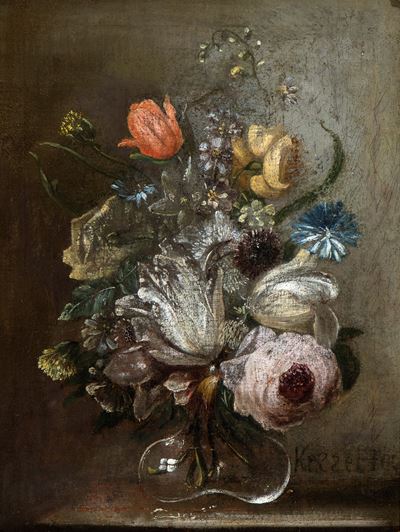 Bouquet di Fiori in un Vaso di Cristallo