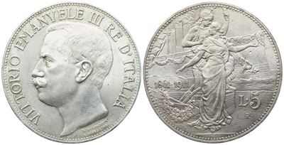 Regno D'italia. Vittorio Emanuele III (1900-1943). 5 Lire 1911 'cinquantenario'. Ag (24,98 G; 36,...