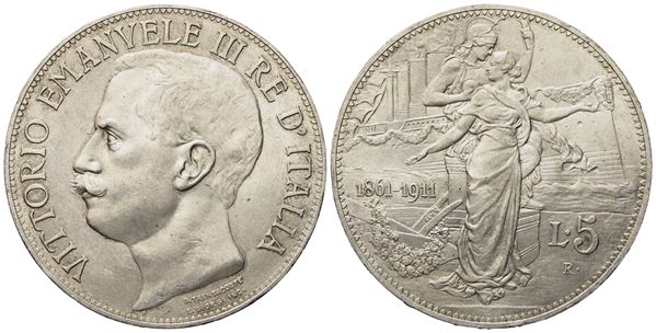 REGNO D'ITALIA. Vittorio Emanuele III (1900-1943). 5 Lire 1911 "Cinquantenario". Ag (24,98 g; 36,9 mm)