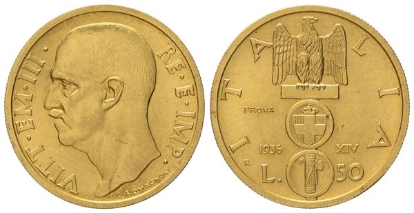 REGNO D'ITALIA. Vittorio Emanuele III (1900-1946). 50 Lire 1936 "Impero". PROVA. Au (4,41 g; 20,4 mm)  - Auction Modern Coins - Bertolami Fine Art - Casa d'Aste