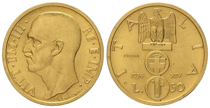 Regno D'italia. Vittorio Emanuele III (1900-1946). 50 Lire 1936 'impero'. Prova. Au (4,41 G; 20,4...
